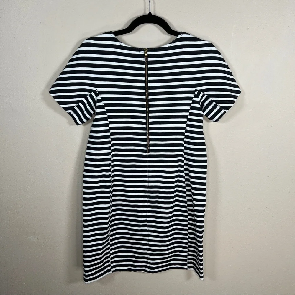 SMALL J CREW STRIPED DRESS BLACK WHITE PREPPY CASUAL SHEATH SHORT SLEEVE